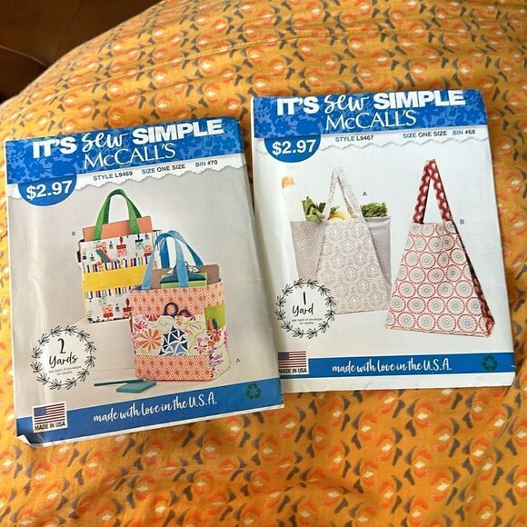 Set of 2 Mccall’s One Size Tote Bag Patterns Hobo Bags - Picture 3 of 3